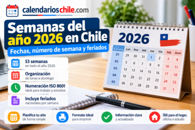 Semanas de 2026 en Chile con numeración ISO, fechas y feriados por semana