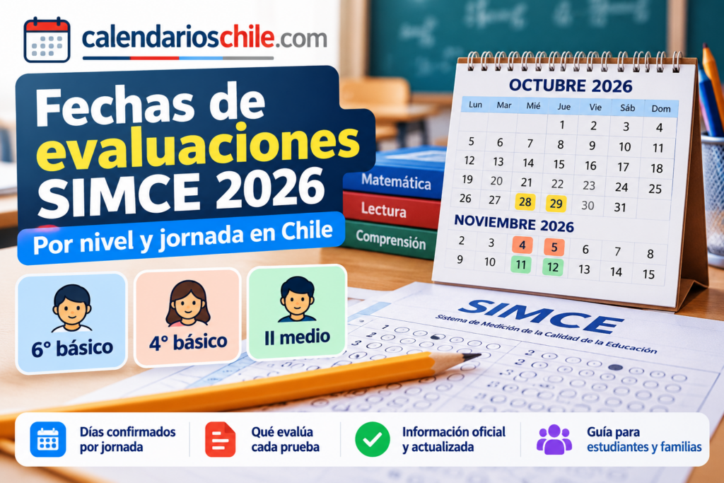 Fechas de evaluaciones SIMCE 2026 en Chile para 6° básico, 4° básico y II medio