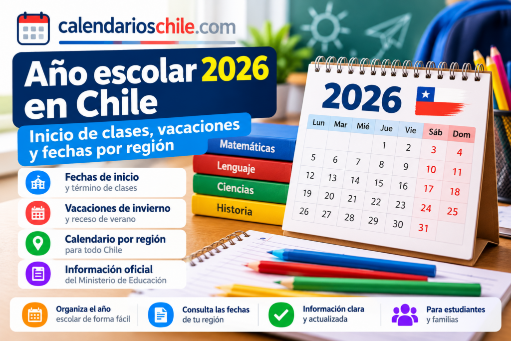 Año escolar 2026 en Chile con inicio de clases, vacaciones y fechas por región