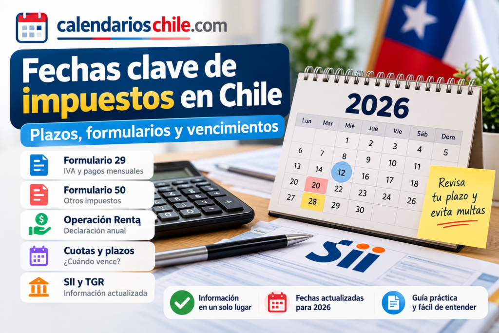 Alt recomendado: **Fechas de impuestos 2026 en Chile con plazos, formularios y vencimientos del SII**