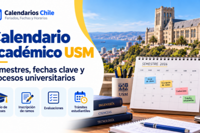 Calendario académico de la Universidad Técnica Federico Santa María (USM) con fechas de inicio de clases, inscripción de ramos, evaluaciones y trámites estudiantiles de 2026.