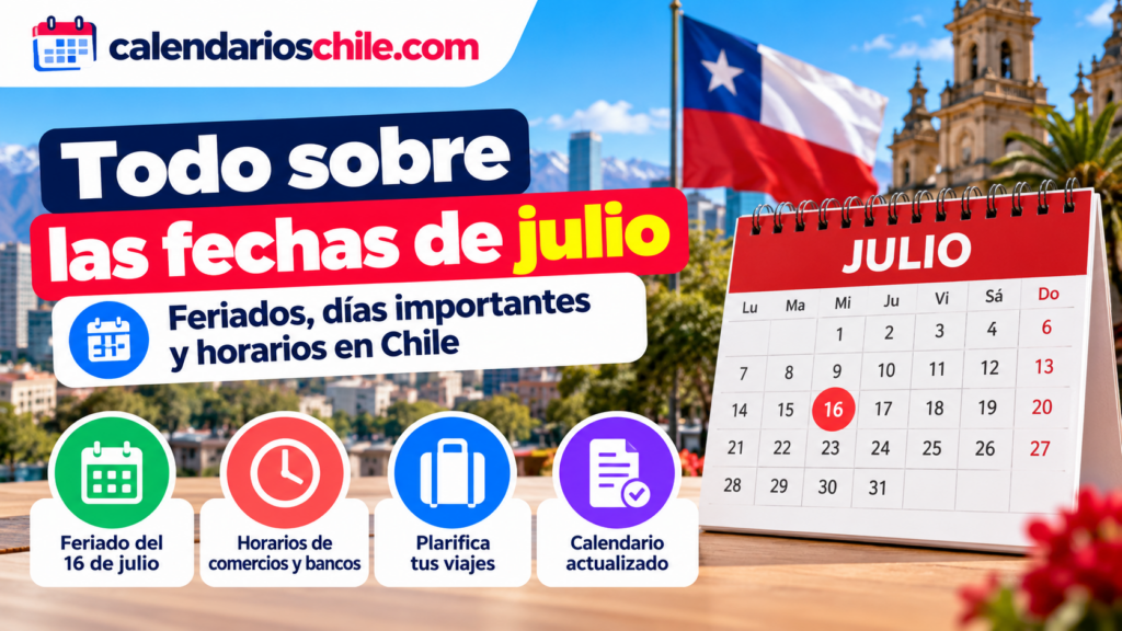 Fechas de julio en Chile, feriado del 16 de julio, horarios de comercios y bancos