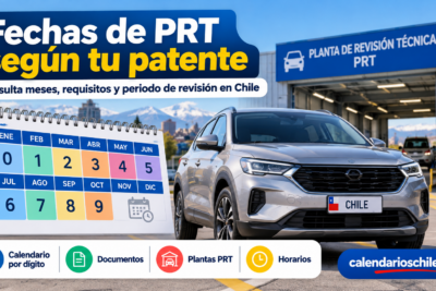 Calendario de revisión técnica vehicular en Chile con fechas por dígito de patente, documentos necesarios y plantas PRT.