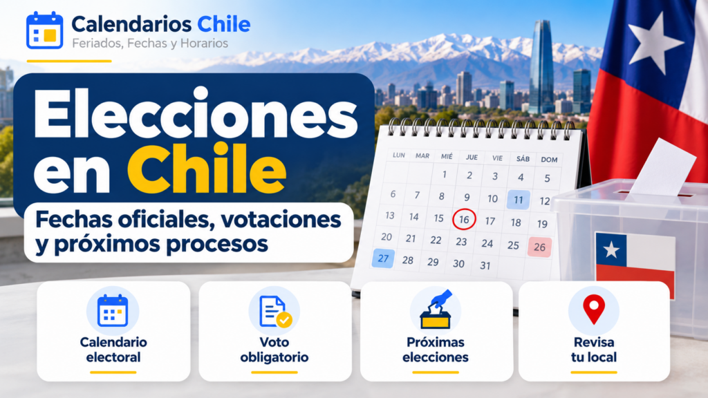 Calendario electoral de Chile con fechas de próximas elecciones, votaciones, voto obligatorio y consulta de locales de votación.