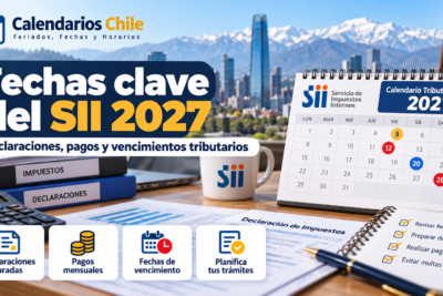 Calendario tributario del SII 2027 en Chile con fechas de vencimiento, declaraciones juradas, pagos mensuales y planificación de obligaciones tributarias.