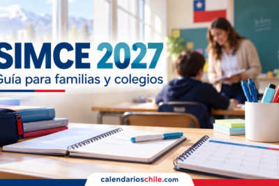 Planificador escolar y cuadernos en un aula luminosa, con recursos para organizar la preparación de las evaluaciones en Chile.