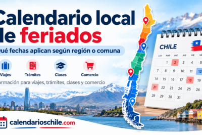 Calendario de feriados regionales en Chile con fechas por región y comuna, información útil para viajes, trámites, clases y comercio.